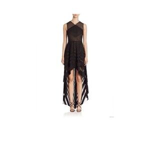 BCBS Maxazaria Black And Beige Illusion Hi Low Dress Size 8
